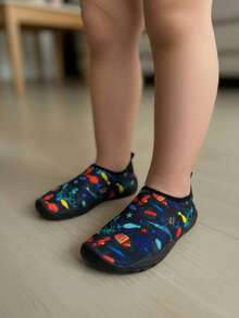 Niño estampado divertido slip-on suela antideslizante estilo recreativo playa zapatillas acuáticas - Negro - Ver 2