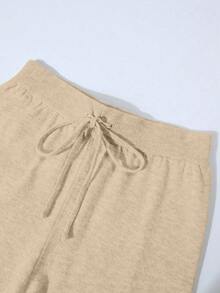 Franclia 女士休闲宽松针织毛衣裤套装（2件套），舒适简约设计 - 米色 - 查看 8