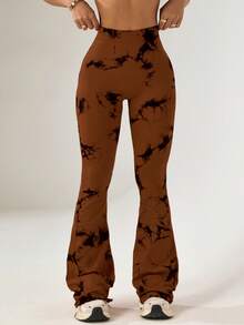 Slayform Tie-Dye Print Pleated High Waist Flare Leg Fashionable Sweatpants - Brown - View 6
