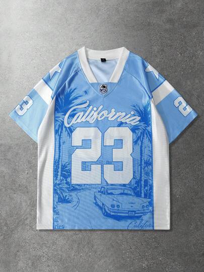 ROMWE MEN Prep Camiseta de manga corta de hockey sobre hielo para hombres, camiseta deportiva para el verano