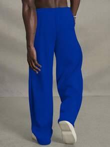 PAVTROS Men's Solid Color Casual Sweatpants, Suitable For Summer, Baggy Pants - Blue - View 3