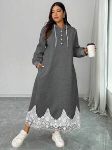 Elenzga 大码女式法式休闲印花长款卫衣连衣裙连帽连衣裙女式长袖长款休闲连衣裙端庄连衣裙卫衣连衣裙女式连衣裙 - 深灰色 - 查看 4