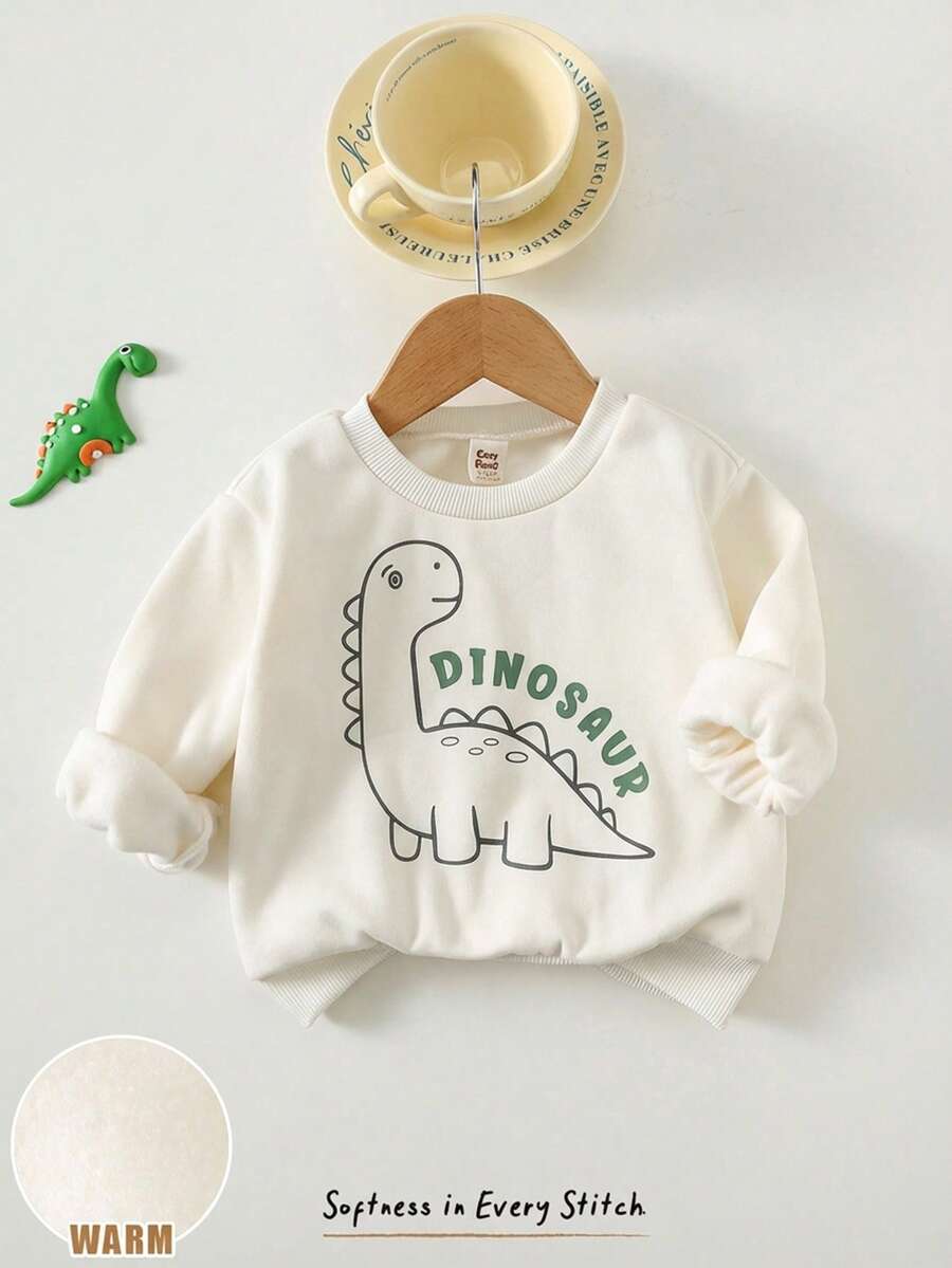 Cozy Pixies Áo nỉ dài tay cổ tròn mềm mại, họa tiết khủng long 3D hoạt hình cho bé trai. - Nhiều màu - Xem 1