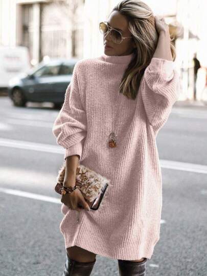 EMERY ROSE Vestido de suéter de manga larga minimalista y casual de unicolor para mujer