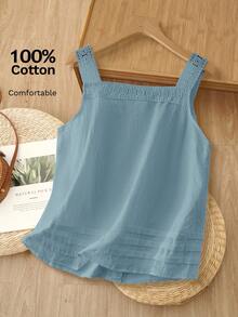 Rusticease 女士纯色蕾丝拼布方领无袖衬衫，夏季