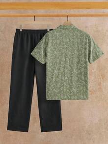 Manfinity VCAY Men's Casual Shirt & Solid Color Pants Set 2 Piece Set Men Summer Men Matching Vacation Set Men Pajama Set Khaki Men Set Men Scrub Set - Multicolor - View 3