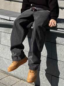 DAZY Men's Plain Dark Grey Washed Denim Jeans, Autumn - Grey - View 6