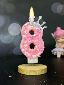 1支粉色皇冠儿童生日蜡烛，0-9数字蜡烛，蛋糕装饰蜡烛，手工闪光蜡烛，派对用品，皇冠主题粉色闪光创意数字0-9蜡烛，适合公主主题女孩派对、生日、婚礼、周年纪念日庆祝活动用品、礼物、毕业典礼 - 彩色 - 查看 22