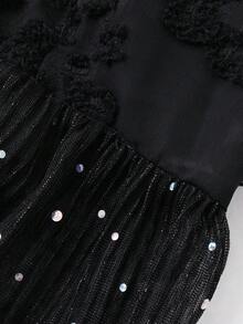 Dazy Plus Elegant V-Neck Loose Lace Contrast Mesh Long Dress, Plus Size, Spring/Summer Maxi Dress Sundress - Black - View 4