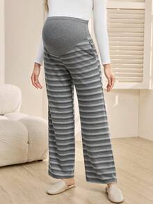 SHEIN Knitted Loose Casual Long Drawstring Maternity Sweatpants - Grey - View 3