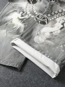 Manfinity EMRG Jeans de mezclilla casuales y versátiles para uso diario con estampado de ángel en el bolsillo para hombres - Multicolor - Ver 8