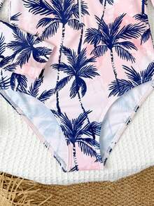 SHEIN Tween Girl One-Piece Long Sleeve Swimsuit With Zipper Design, Palm Tree Print, Beach & Resort Wear Summer Vacation Thermal Christmas Holiday Festival New Years Valentines Swim Girls Long Sleeve One Piece Swimsuit  Tween Long Sleeve Swimsuit Teen Girl Swim Rash Guard Shien Tween Girl Coconut Tree Swimsuit Swimsuit With Palm Trees Long Sleeve Bathing Suit - Multicolor - View 7