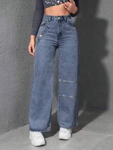 Pantalones baggy pantalones de mezclilla mujer pantalones cargo pantalones vaqueros de mujer pantalones de mujer>baggy baggy jeans mujer pantalones rectos - Gris - Ver 6