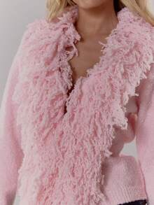 MUSERA Áo khoác cardigan dệt kim viền xù, ôm dáng, ấm áp, mềm mại, dễ thương, phong cách thường ngày, thích hợp cho quán cà phê, câu lạc bộ, mùa đông, lễ tình nhân, thanh lịch, mùa xuân, mùa hè, kỳ nghỉ, lễ hội. - Hồng - Xem 6