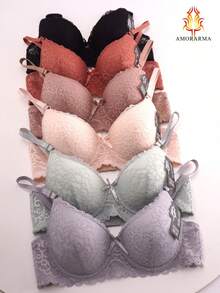 Sujetadores cotidianos para mujeres de talla B - piezas en 6 colores, con diseño de patrones florales de encaje y corte vacío en los lados laterales. Son cómodos, con banda elástica de gran elasticidad, soporte ascendente, armazón y tirantes ajustables - Multicolor - Ver 8