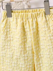 SHEIN Young Girl Tween Girls Casual Minimalist Comfy Round Neck Ruffle Hem Camisole And Pants 2 Piece Set - Yellow - View 5