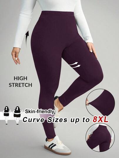 SHEIN CURVE+ Plus Size Women's Casual Solid Color Leggings, Versatile & Minimalist, Suitable For Work/Office, Gym, Autumn/Winter Thermal Tights
