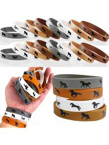4/ 8/ 12PCS Silicone Cowboy Horse Bracelets Western Theme Wristbands For Party Favors Rodeo Birthday Decorations Horse Racing Event Western Festival Party Supplies - Multicolor - View 1