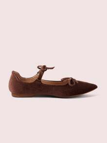 CUCCOO DOLLMOD Sepatu Kasual Serbaguna untuk Sehari-hari Wanita dengan Ujung Lancip, Hiasan Pita, dan Desain Gesper, Cocok untuk Natal. - Coklat - View 10