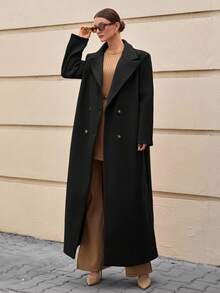 CLARA VERO Women's H-Line Long Lapel Woolen Coat,Jacket,Coats,Winter Clothes,Jackets - Black - View 3