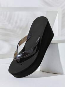 Solezae Women's Thong Straps Wedge Platforms EVA Slide Sandals - Black - View 1