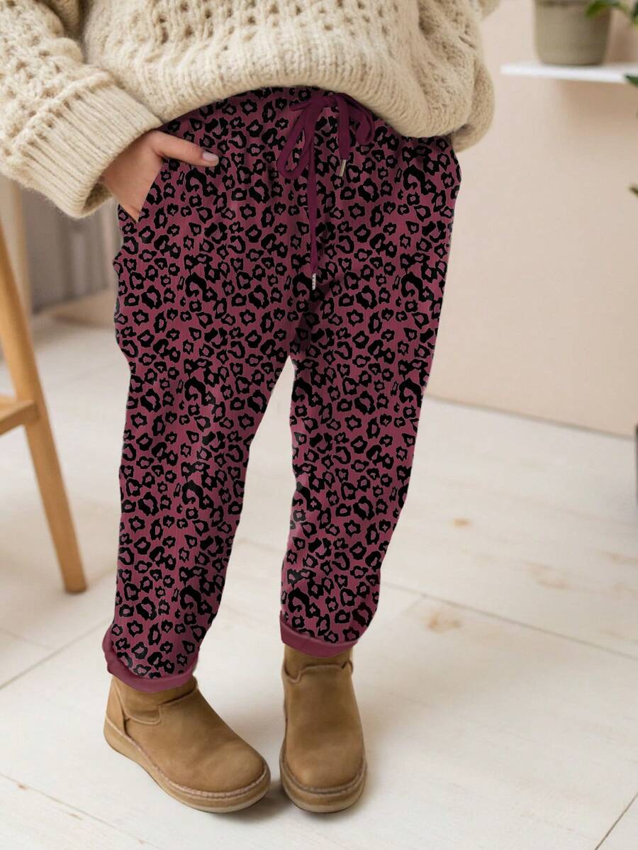 EMERY ROSE Plus Size Women Drawstring Waist Pockets Tapered Casual Sweatpants - Burgundy - View 1