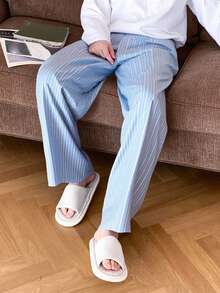 DAZY Men's Autumn Elastic Waist Blue Striped Lounge Pants - Blue - View 4