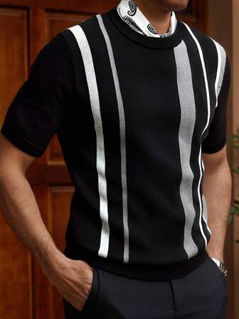 Manfinity CityGents 男士撞色条纹短袖针织衫