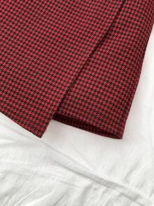 SHEIN 少女千鸟格A字裙，适合节日派对、新年等场合 - 紅色 - 查看 5