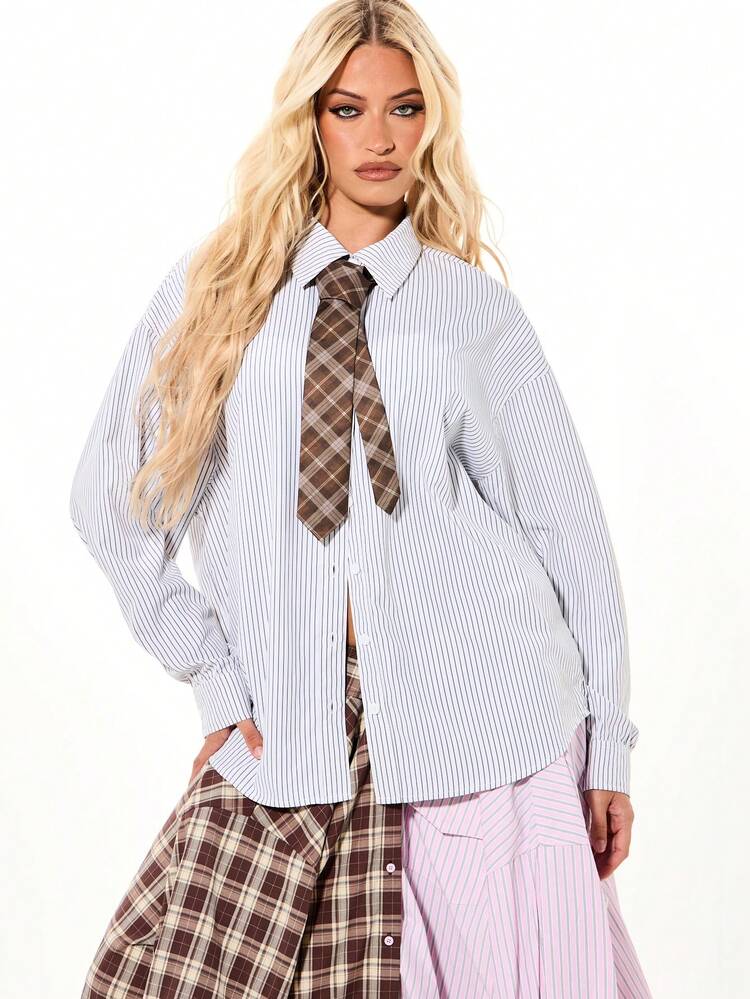 SUMWON WOMEN Oversized Striped Shirt With Tie Detail