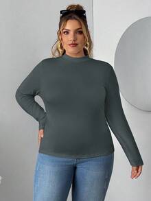 SHEIN CURVE+ 这款大码女式两件套高领紧身长袖打底T恤套装适合秋冬季节穿着。黑白两色T恤套装。 - 彩色 - 查看 5