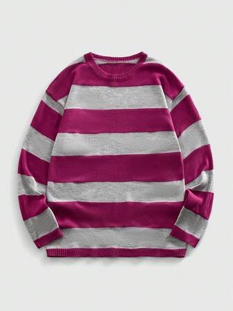 Academia كنزة صوفية كاجوال رجالية بياقة طاقم وخطوط، خريف/شتاء