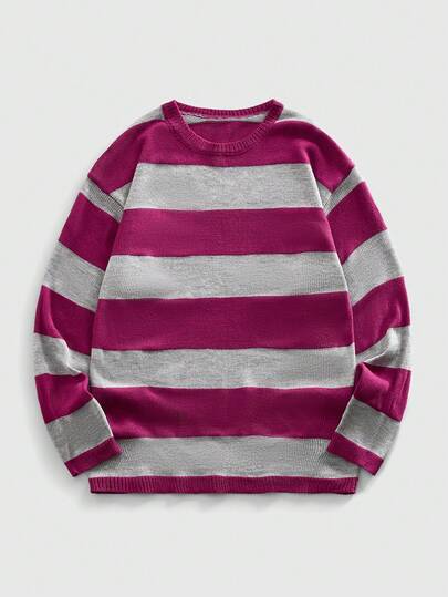 Academia Maglione casual a girocollo a righe da uomo, autunno/inverno