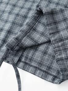 ROMWE MEN Street Life 男士休闲格子连帽卫衣，学院风 - 灰色 - 查看 4