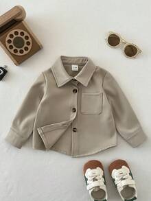 SHEIN Bộ 3 áo thun tay dài cổ bẻ cài nút phía trước có túi ngực cho bé trai - Màu nâu  Mocha - Xem 4
