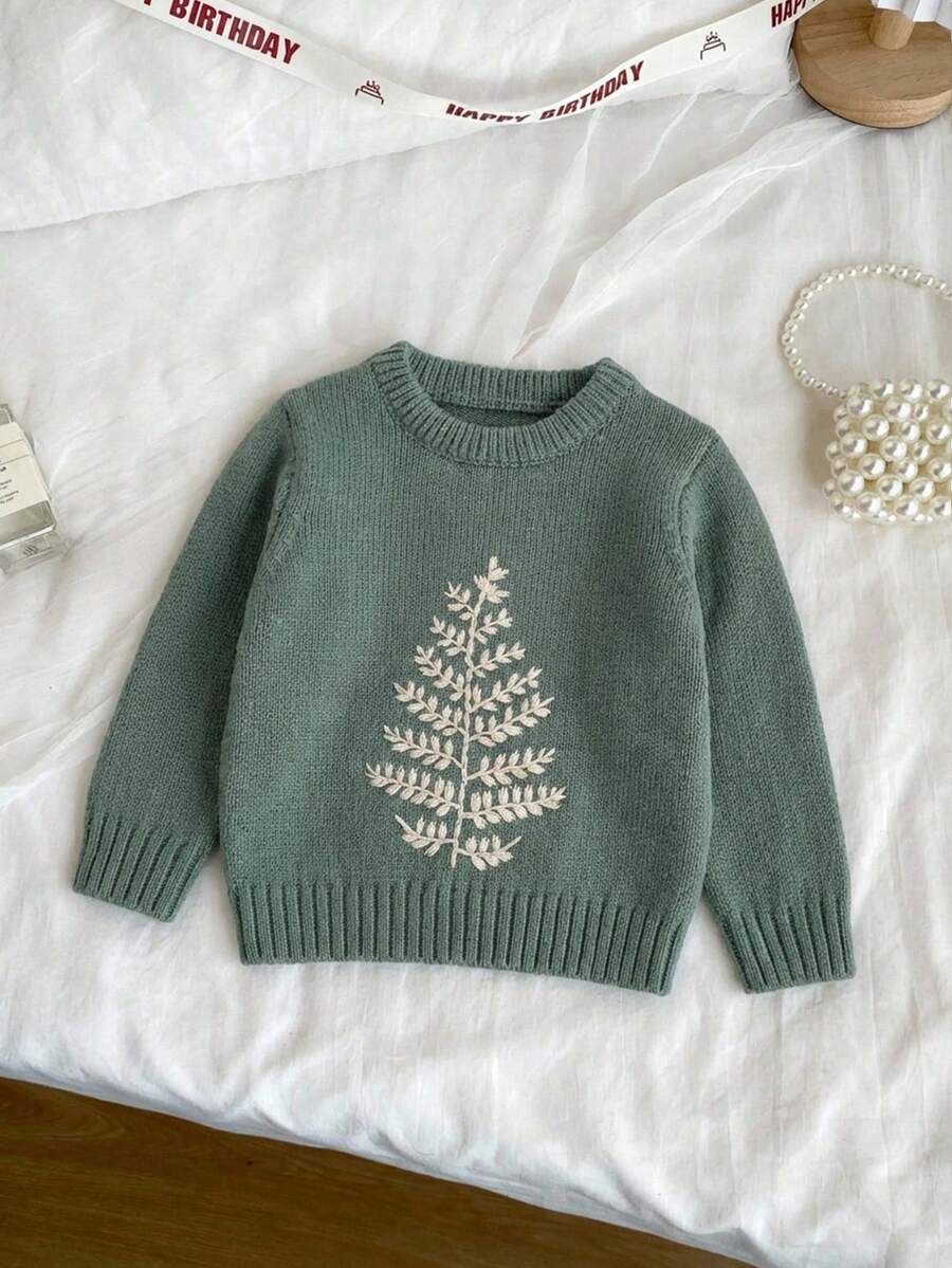 SHEIN Playful Pals Infant & Toddler Girls' Embroidered Pink Pullover Sweater, Suitable For Spring/Autumn, Can Be Worn As Layering Piece In Winter. Delicate Bow Embroidery Adds Cute And Playful Charm. Suitable For Family Gatherings, Halloween, New Year, Thanksgiving, Christmas, Easter, National Day, Parties, New Year's Eve Christmas Sweater For Baby Baby Knitwear Light Green Baby Sweater Baby Clothes Fall Sweater Baby Clothes Girl Fall Sweater