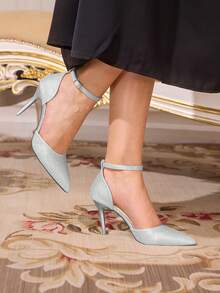 CUCCOO TILAWA Tacones altos elegantes y glamorosos de punta fina y brillantes para mujer - Negro - Ver 1