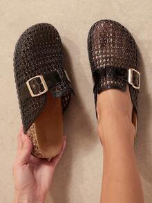 Solezae Women's Fisherman Clear Jelly Mesh Beach Flats– Soft & Vacation-Ready - Black - View 6