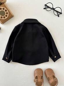 SHEIN 3件套男婴休闲百搭翻领前襟纽扣胸袋长袖上衣 - 黑色 - 查看 2