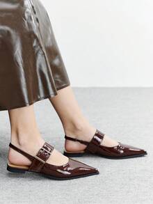 CUCCOO BIZCHIC Zapatos casuales y versátiles de mujer con diseño de hebilla y punta afilada - Café integral - Ver 8