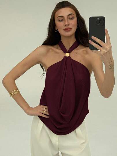 Aloruh Women's Solid Color Minimalist Sleeveless Top, Everyday Wear