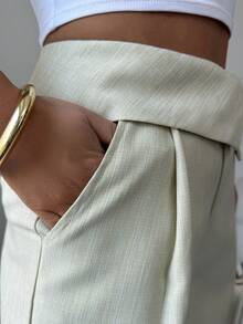 Elenzga 女士优雅双色竹纤维面料腰部拼接设计教师制服休闲裤，适合秋冬季派对、新年、情人节、复活节等休闲场合穿着。 - 杏色 - 查看 7