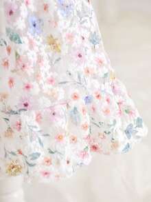 SHEIN 女婴甜美碎花刺绣荷叶边下摆短袖连衣裙，适合婚礼、生日派对、户外活动、度假、聚会等场合。 - 彩色 - 查看 9