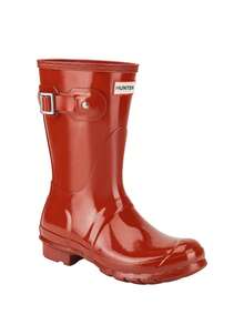 Hunter Original Short Gloss Women's Rain Boots Red WFS1000RGL - Black - View 3