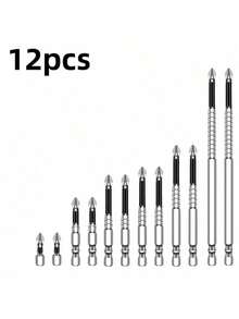 12-Pack Magnetic Screwdriver Bit Set | S2 Alloy PH/Hex/Torx Tips - Rust-Resistant & Anti-Slip | Precision Electronics/Furniture/Auto Repair Kit | Fast Shipping - Silver - View 14