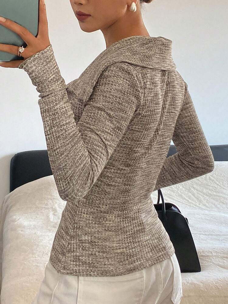 Women's Slim Fit Polo Collar Long Sleeve Top