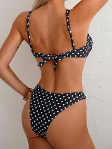 Écloséra Women's Polka Dot Print Bikini Two Pieces Bikini Set Set, Casual Vacation - Black and White - View 2