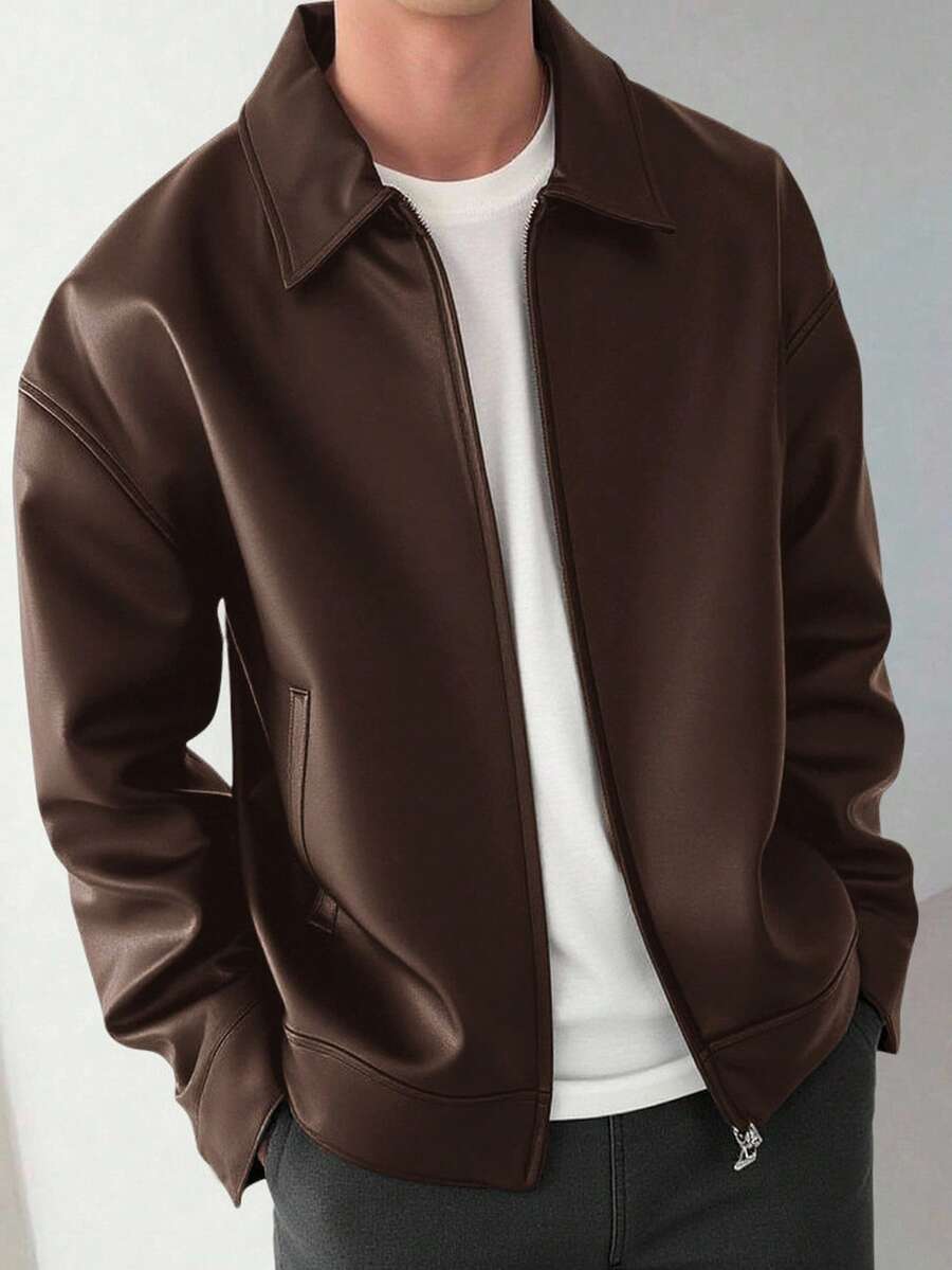 SHEIN Casual Loose Lapel Jacket For Teen Boys - Brown - View 1