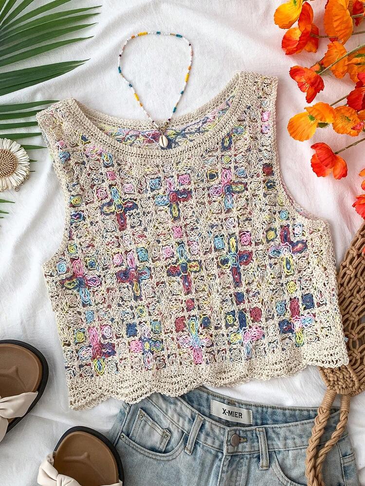 Travachic Blusa de malla con adorno de concha de cuello redondo para mujer, conjunto casual de vacaciones para mujer, vacaciones de verano, vacaciones de primavera, fiesta, playa, primavera, Día de San Valentín, Día de San Valentín para mujer, disfraz de carnaval, elegante, floral, carnaval, de primavera a verano, fiesta, blusa de verano, blusa de Día de San Valentín, blusa de invitada de boda para mujer, blusa de cumpleaños, blusa de fiesta, blusa elegante para mujer, blusa de verano, disfraz de carnaval, blusa de estilo mexicano para mujer, blusa bohemia para mujer - Multicolor - Añade 1