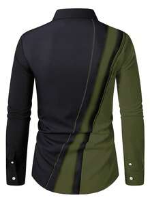 Manfinity Mode Men's Contrast Color Button-Front Casual Business Long Sleeve Shirt - Black - View 2